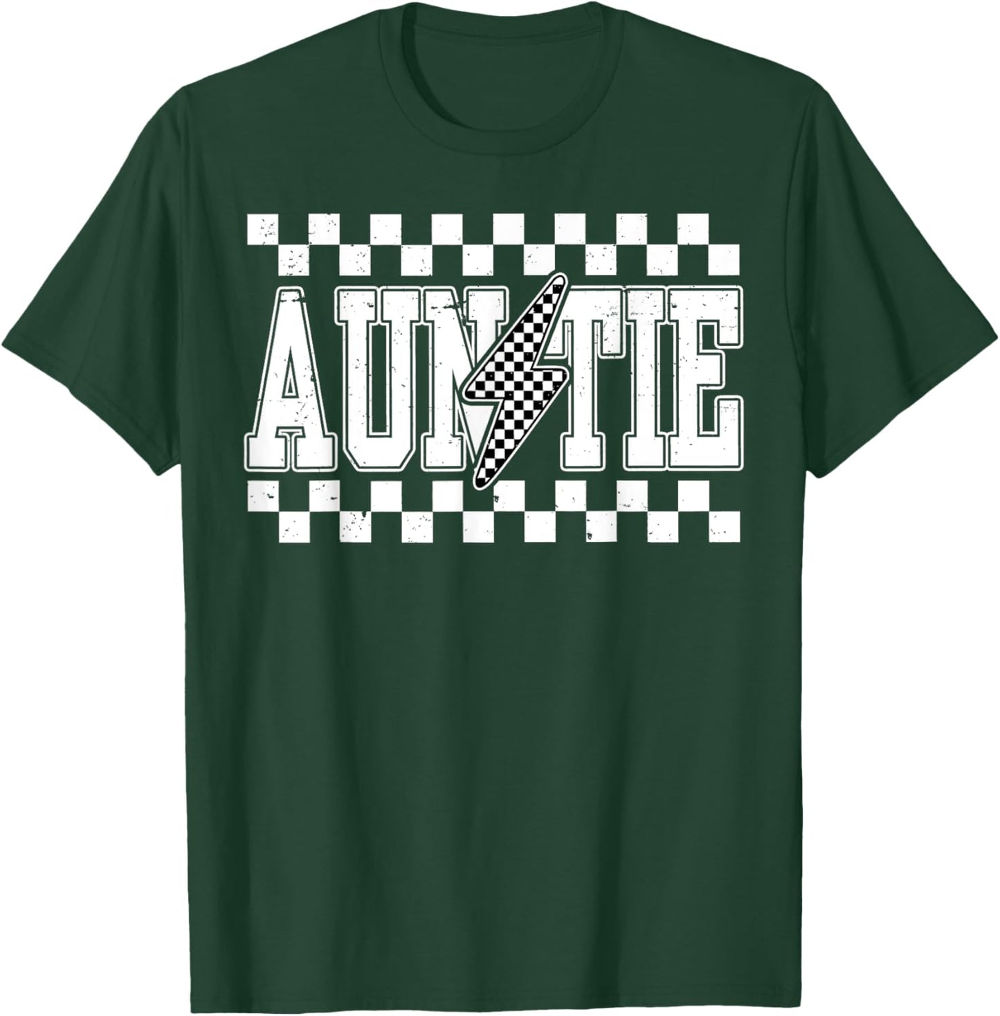 Retro Lightning Auntie Checkered Funny Auntie Men T-Shirt - T-Shirt | Forest