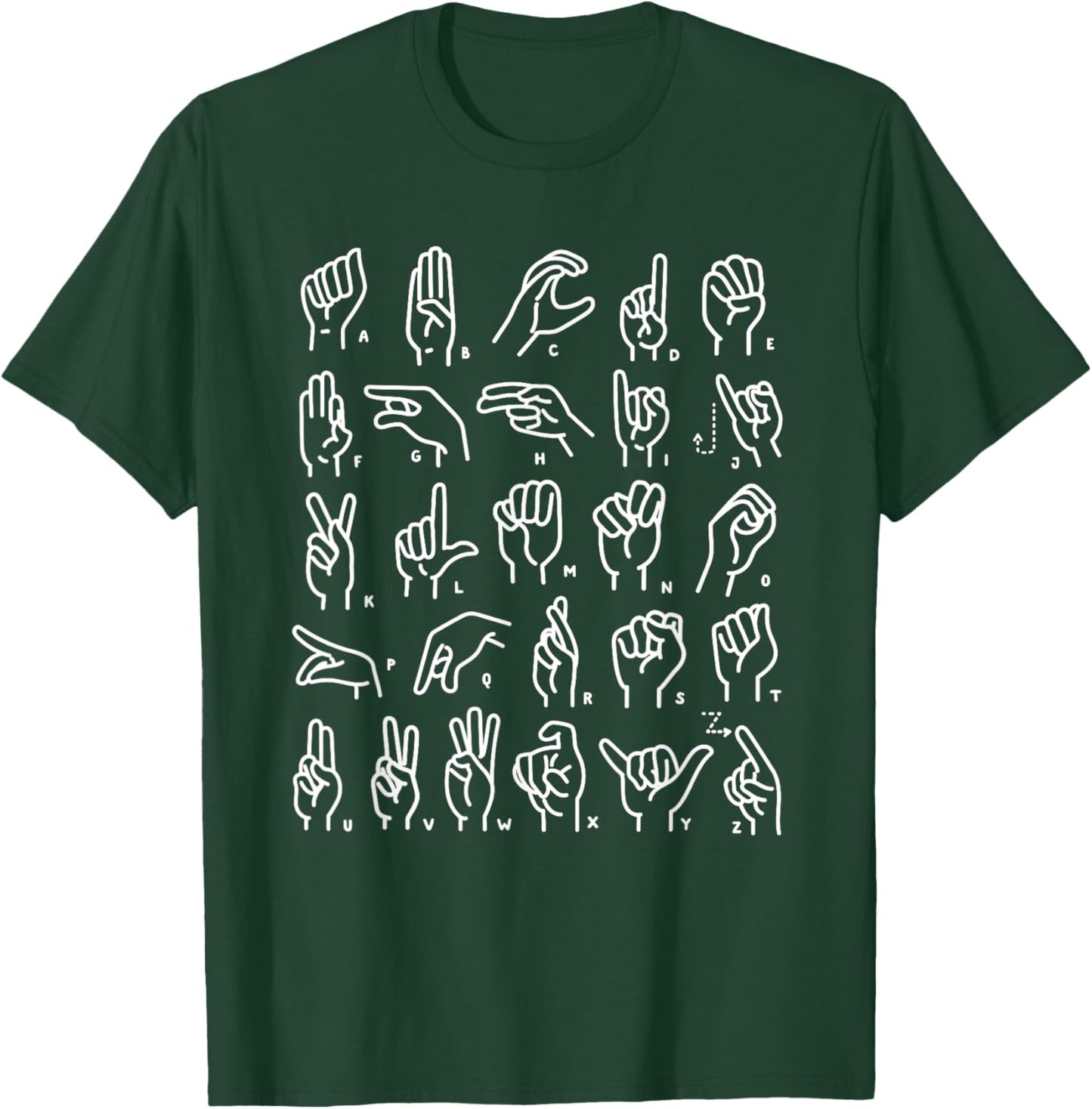 ASL Sign Language Apparel & ABC Sign Language Chart Teacher Hand Letter Alphabet ASL for Kids & Students, , Black, Small, Short Sleeve, Retro Style, Letter Print T-Shirt - T-Shirt | Forest