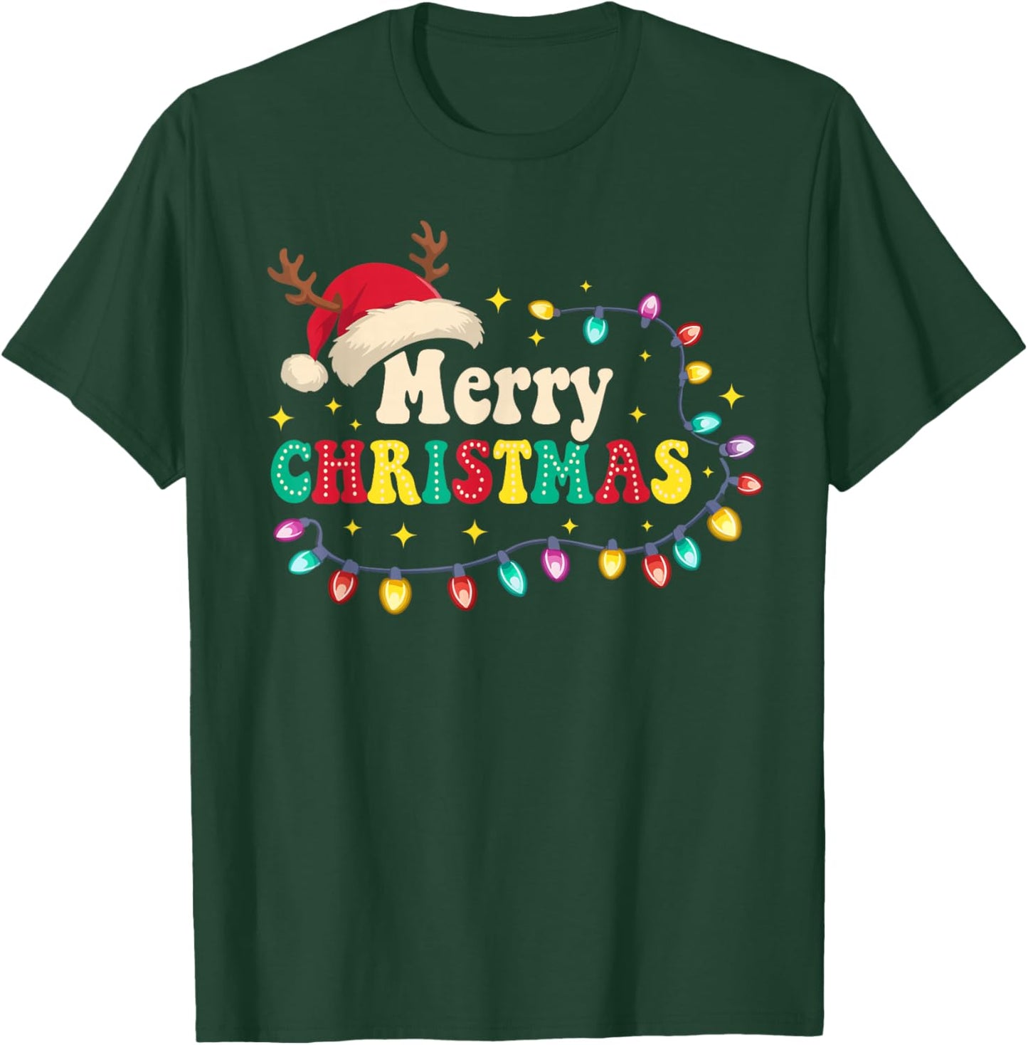 Groovy Merry Christmas Santa Hat Reindeer Xmas Family Santa T-Shirt - T-Shirt | Forest