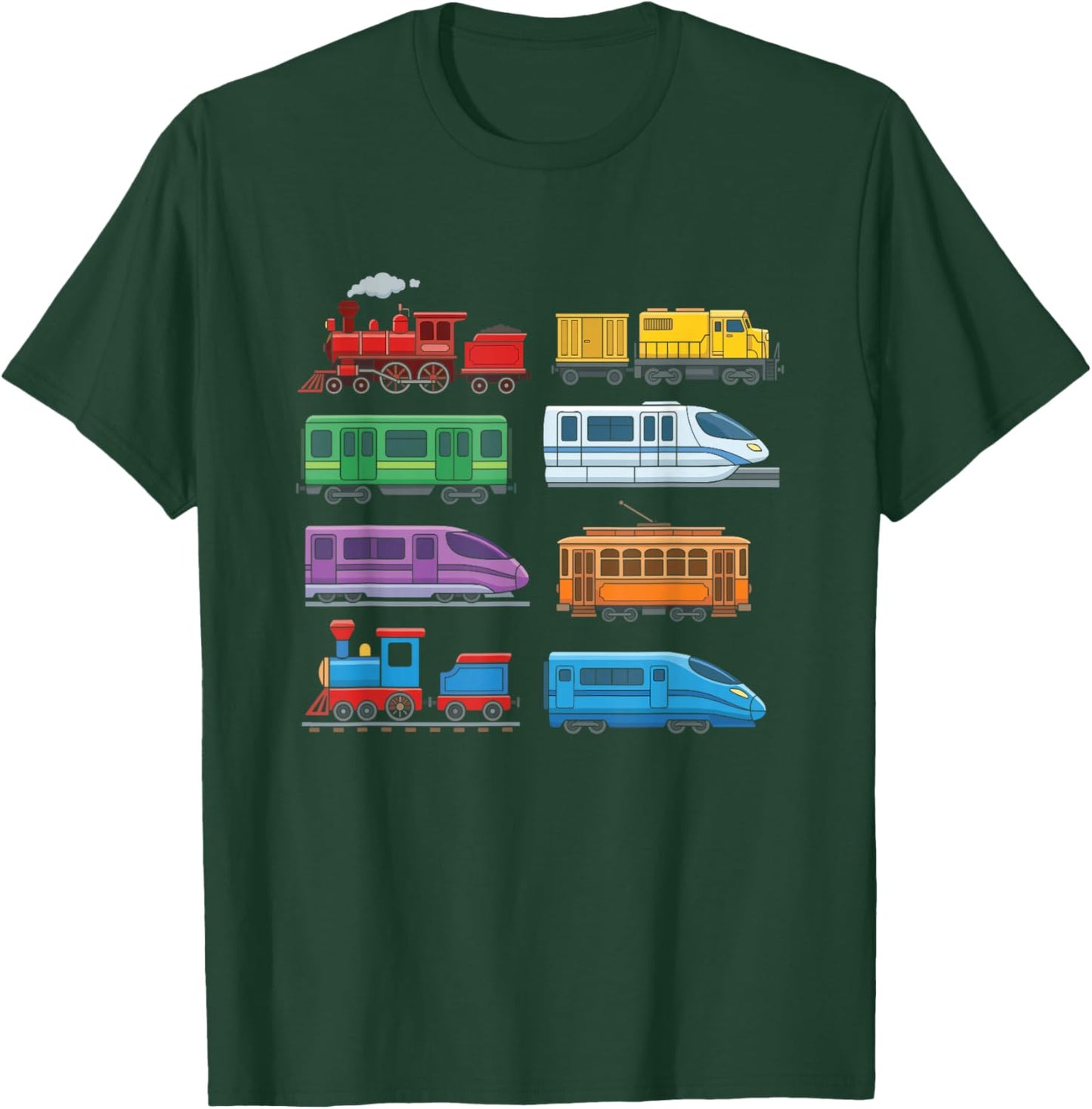 Colourful Railway Trains Locomotives Retro Modern Children's T-Shirt - T-Shirt | Forest