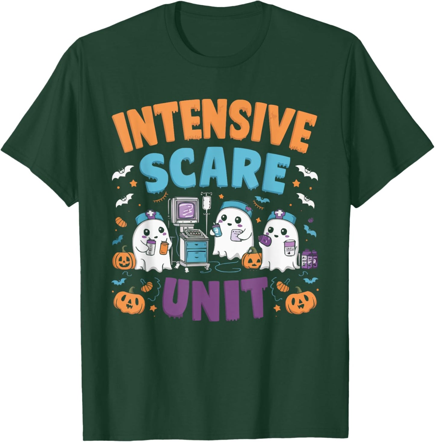ICU Nurse Halloween Emergency Room Nursing Trick Or Treat T-Shirt - T-Shirt | Forest