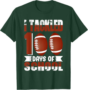 I Tackled 100 Days School 100th Day Football Student Teacher T-Shirt - T-Shirt | Forest