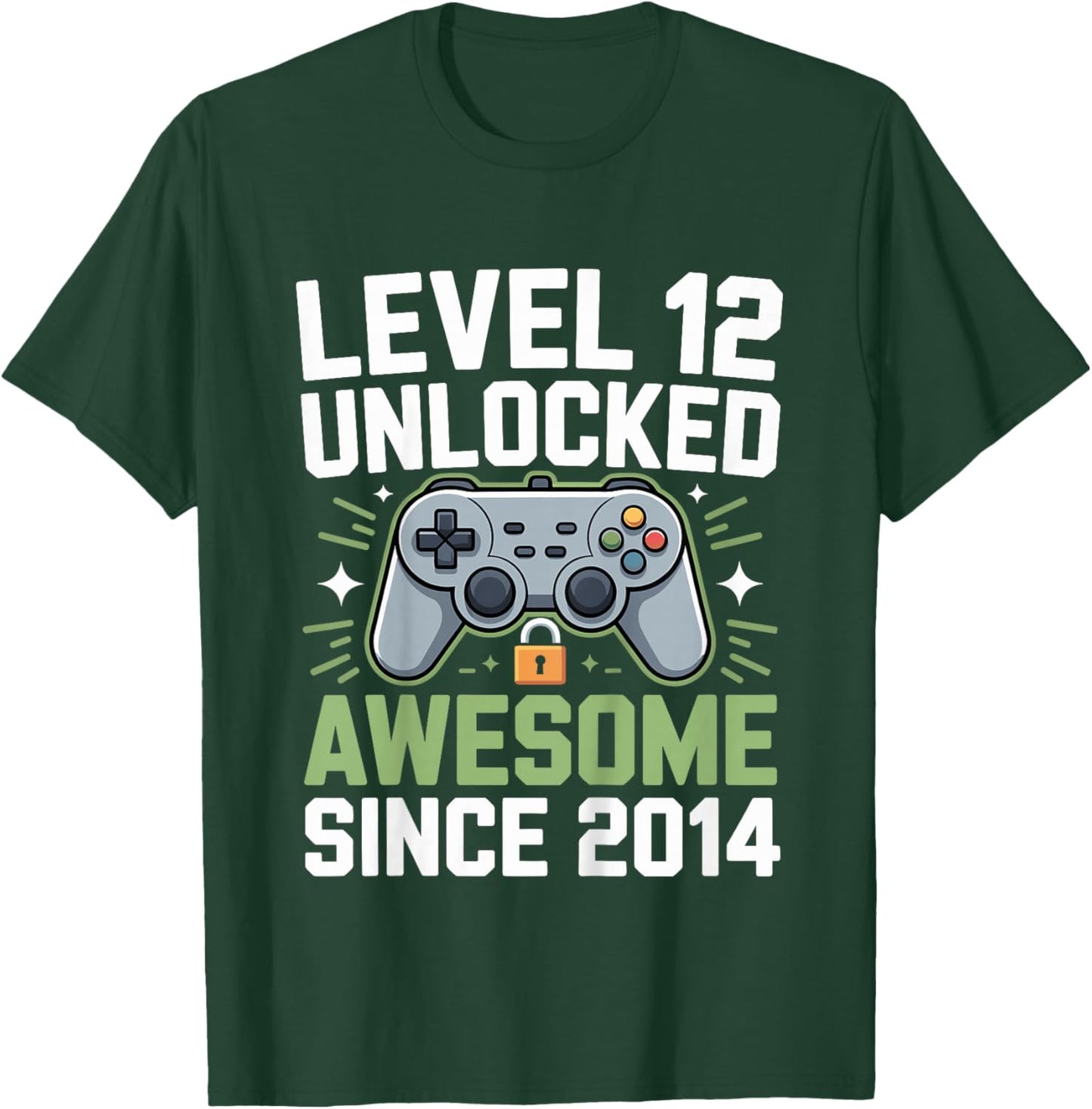 Kids Level 12 Unlocked Since 2014 Gamer 12th Birthday T-Shirt - T-Shirt | Forest