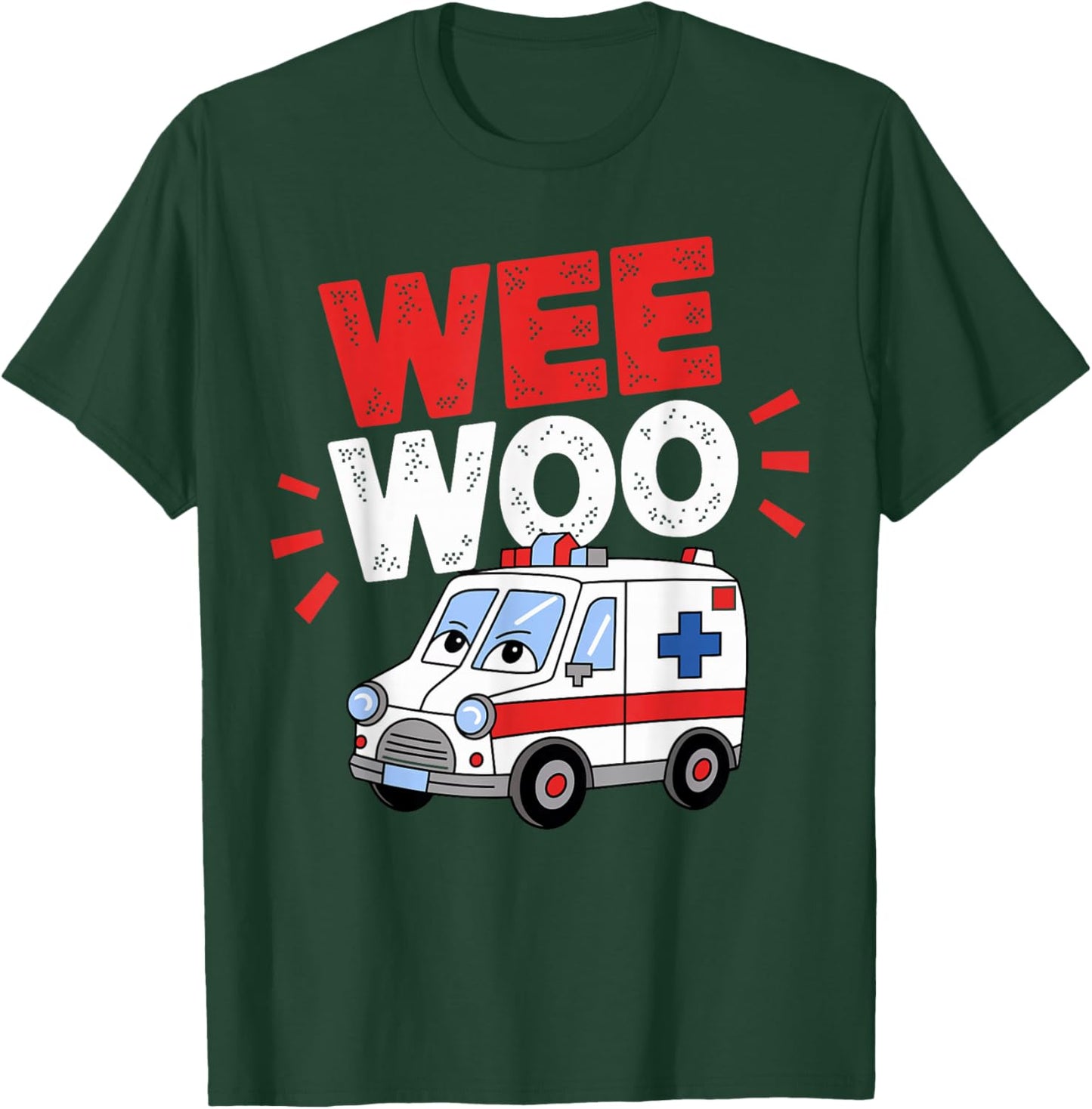 Funny Wee Woo EMT Paramedic - Black, Small, Short Sleeve, Modern, Cartoon, Fun, Classic, Humorous T-Shirt - T-Shirt | Forest