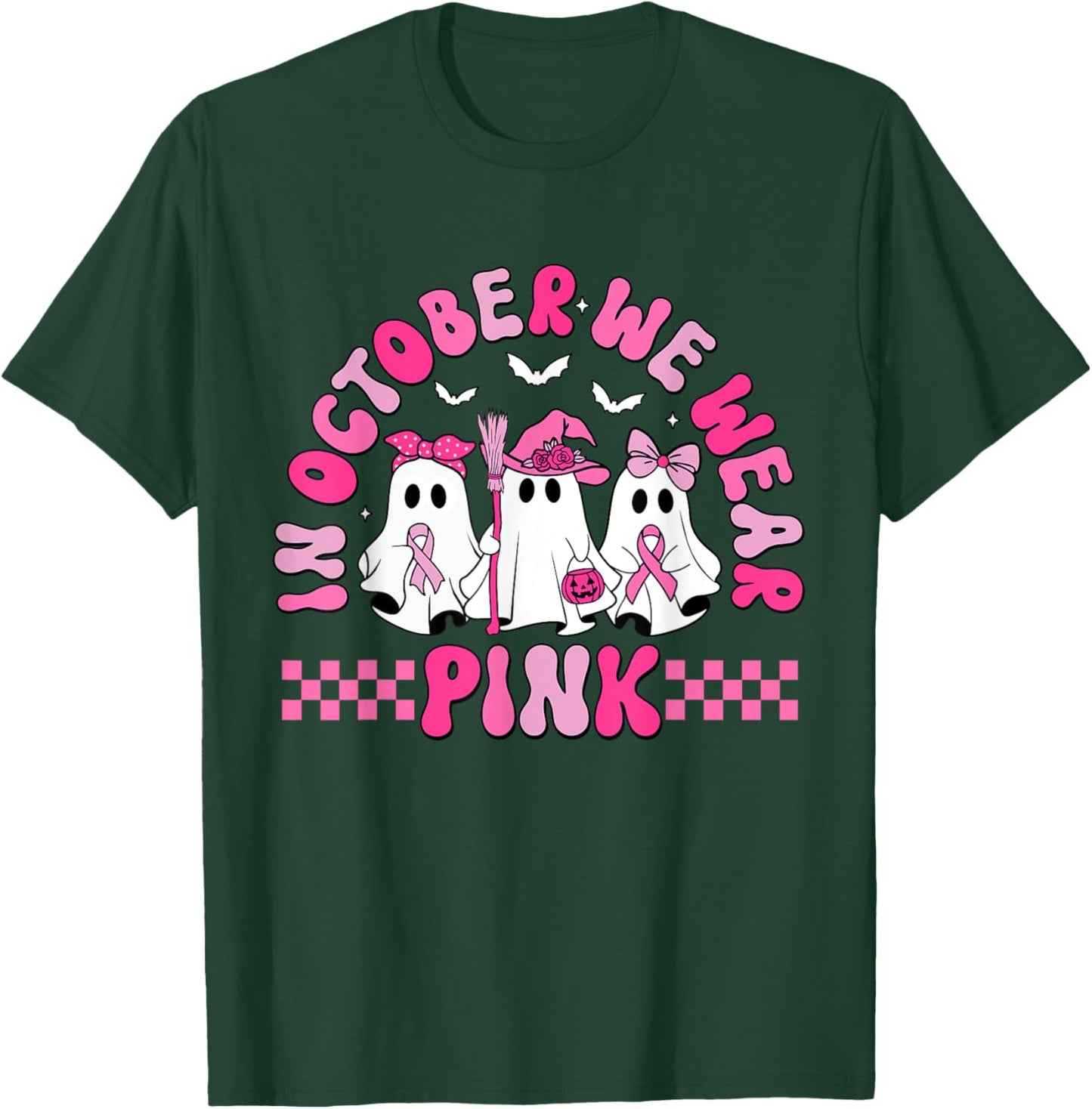 In October We Wear Pink Halloween PCT Breast Cancer T-Shirt - T-Shirt | Forest