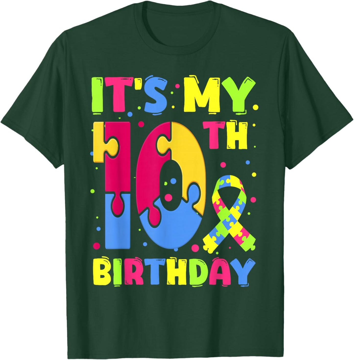 It's My 10th Birthday Autism Awareness 10 Years Old T-Shirt - T-Shirt | Forest