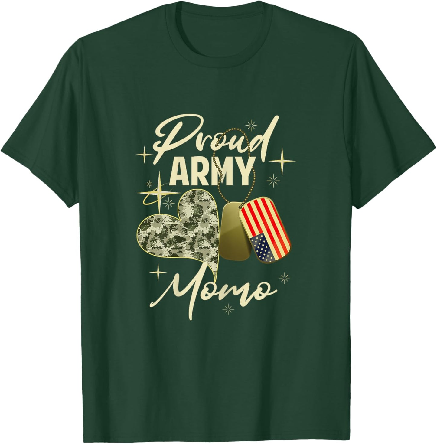 Proud Army Momo Camouflage Mother's Day Dog Tag US Flag T-Shirt - T-Shirt | Forest