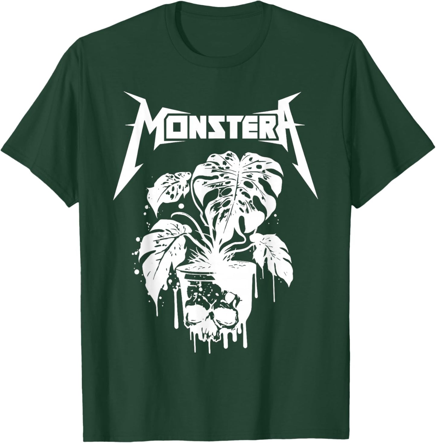 Monstera Funny Skull Plant Lover Grunge Gardener Metal Skull T-Shirt - T-Shirt | Forest