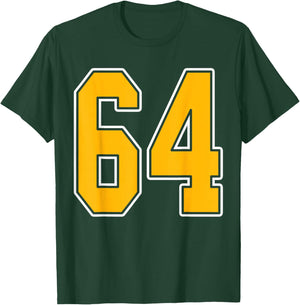 Gold and White Sports Number 64 Jersey Uniform Player T-Shirt - T-Shirt | Forest