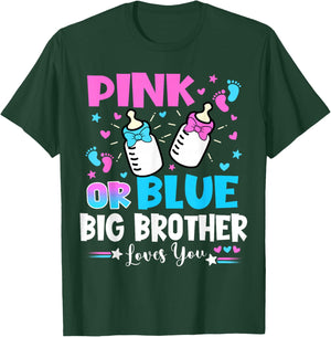 Pink Or Blue Big Brother Loves You Gender Reveal Baby T-Shirt - T-Shirt | Forest