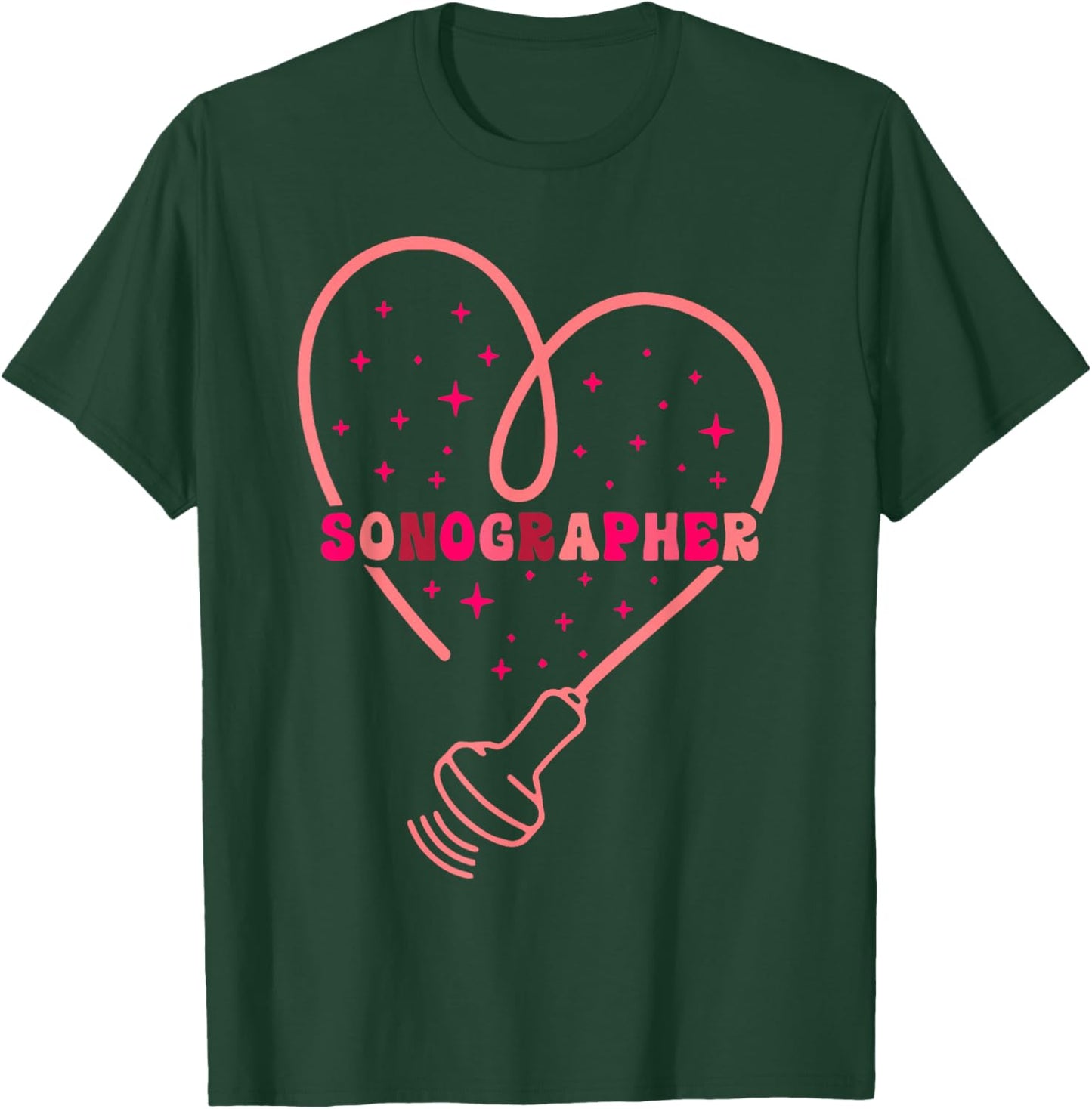 Sonographer Heart Valentine's Day Ultrasound Technologist T-Shirt - T-Shirt | Forest