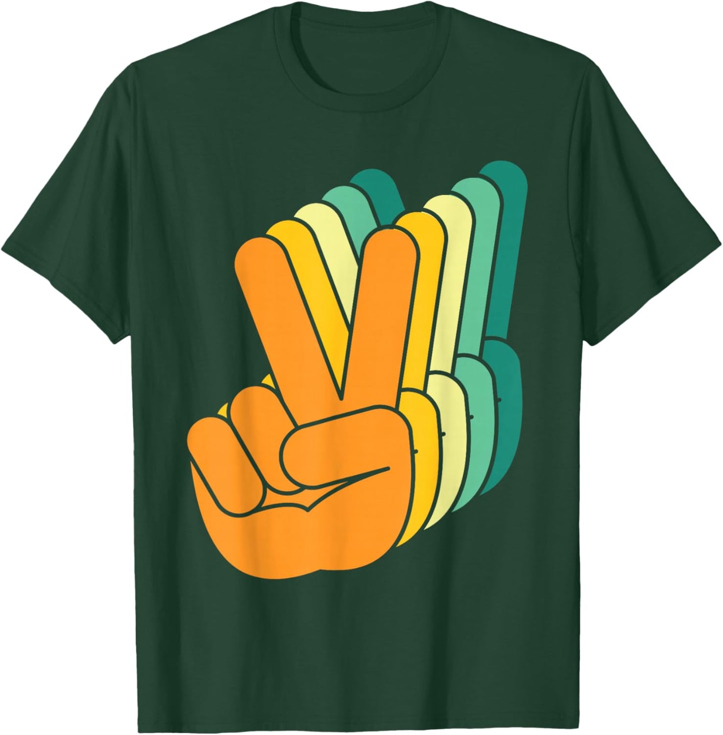 Retro Peace Sign V Fingers Vintage 60s 70s 80s Cool Graphic T-Shirt - T-Shirt | Forest
