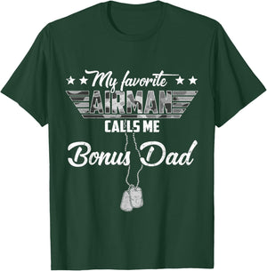 My Favorite Airman Calls Me Bonus Dad Camouflage Air Force T-Shirt - T-Shirt | Forest