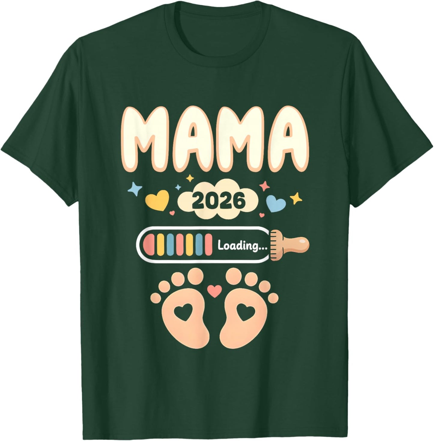 Mama 2026 Loading Stolze Bald Mama Baby Reveal Familie 2026 T-Shirt - T-Shirt | Forest