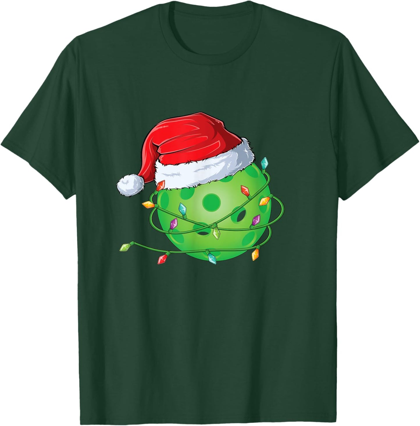 Christmas Pickleball in Santa Hat wrapped in Holiday Lights T-Shirt - T-Shirt | Forest