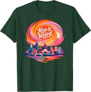 Keep It Weird Austin Skyline - Colorful Sunset T-Shirt - T-Shirt | Forest
