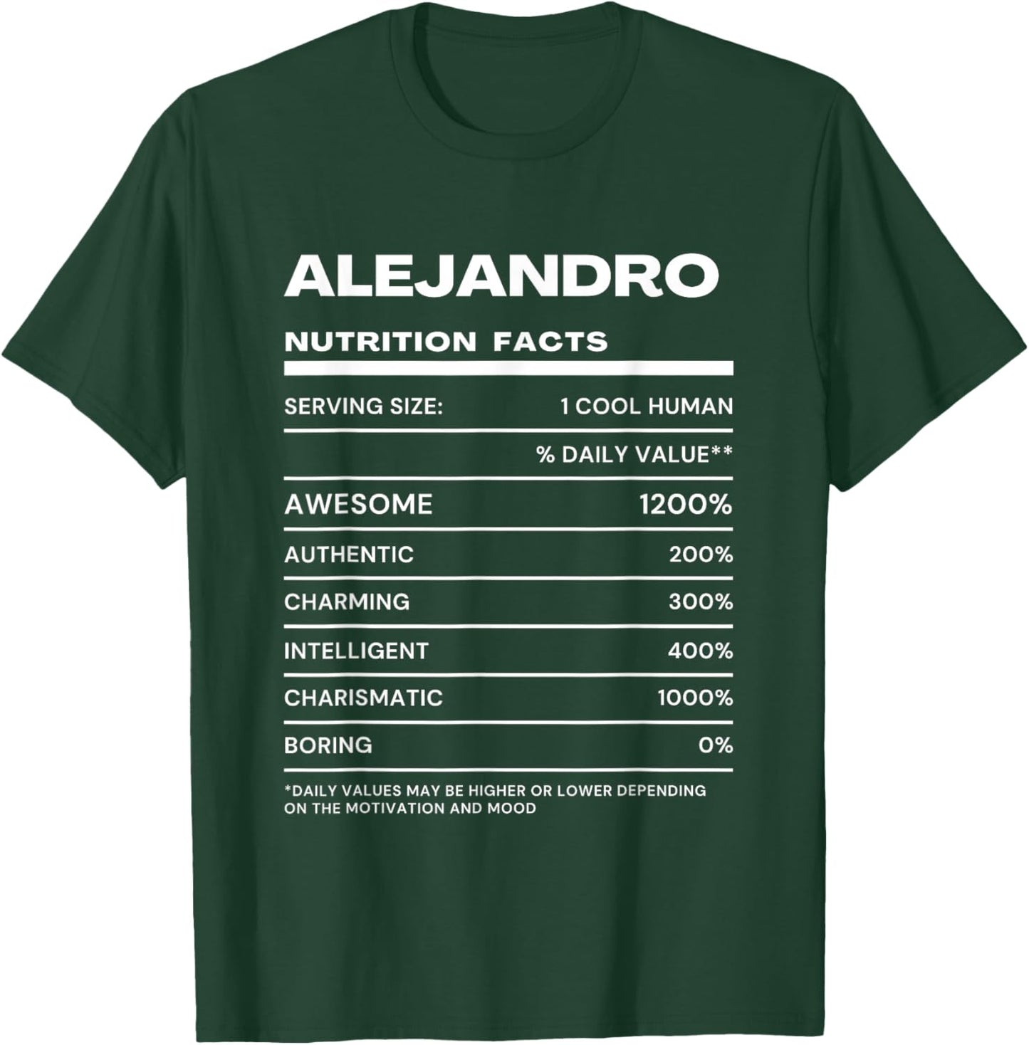 Alejandro Nutrition Facts Name T-Shirt - T-Shirt | Forest