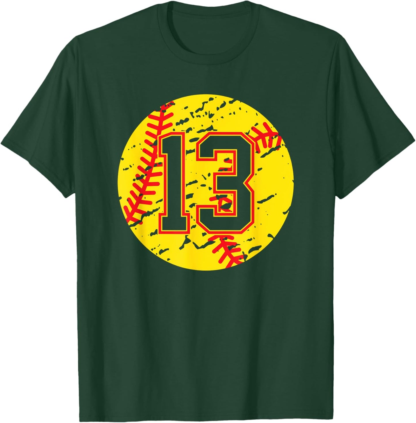Softball Number 13 Mom Show Support Favorite Player T-Shirt - T-Shirt | Forest