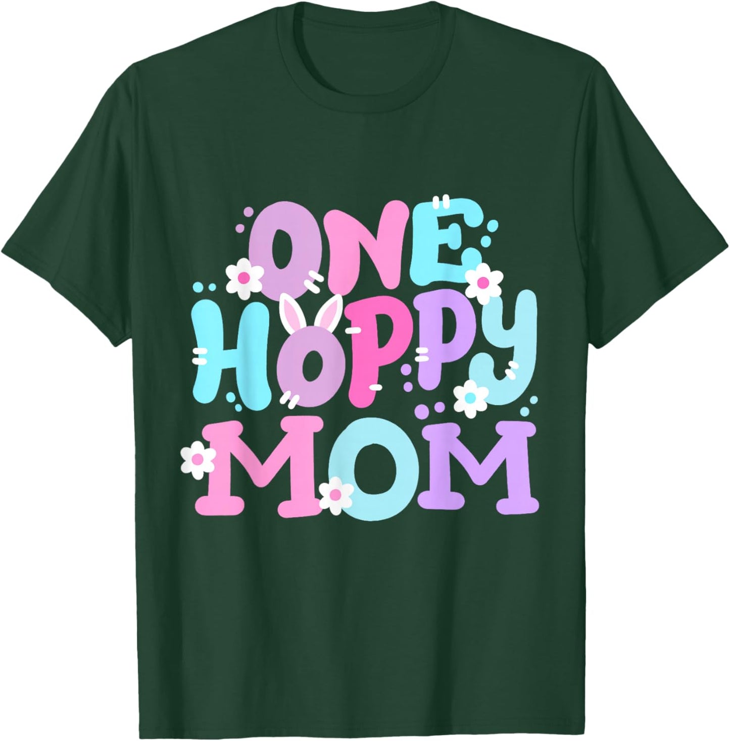 One Hoppy Mom Retro Groovy Easter Bunny Family Matching T-Shirt - T-Shirt | Forest