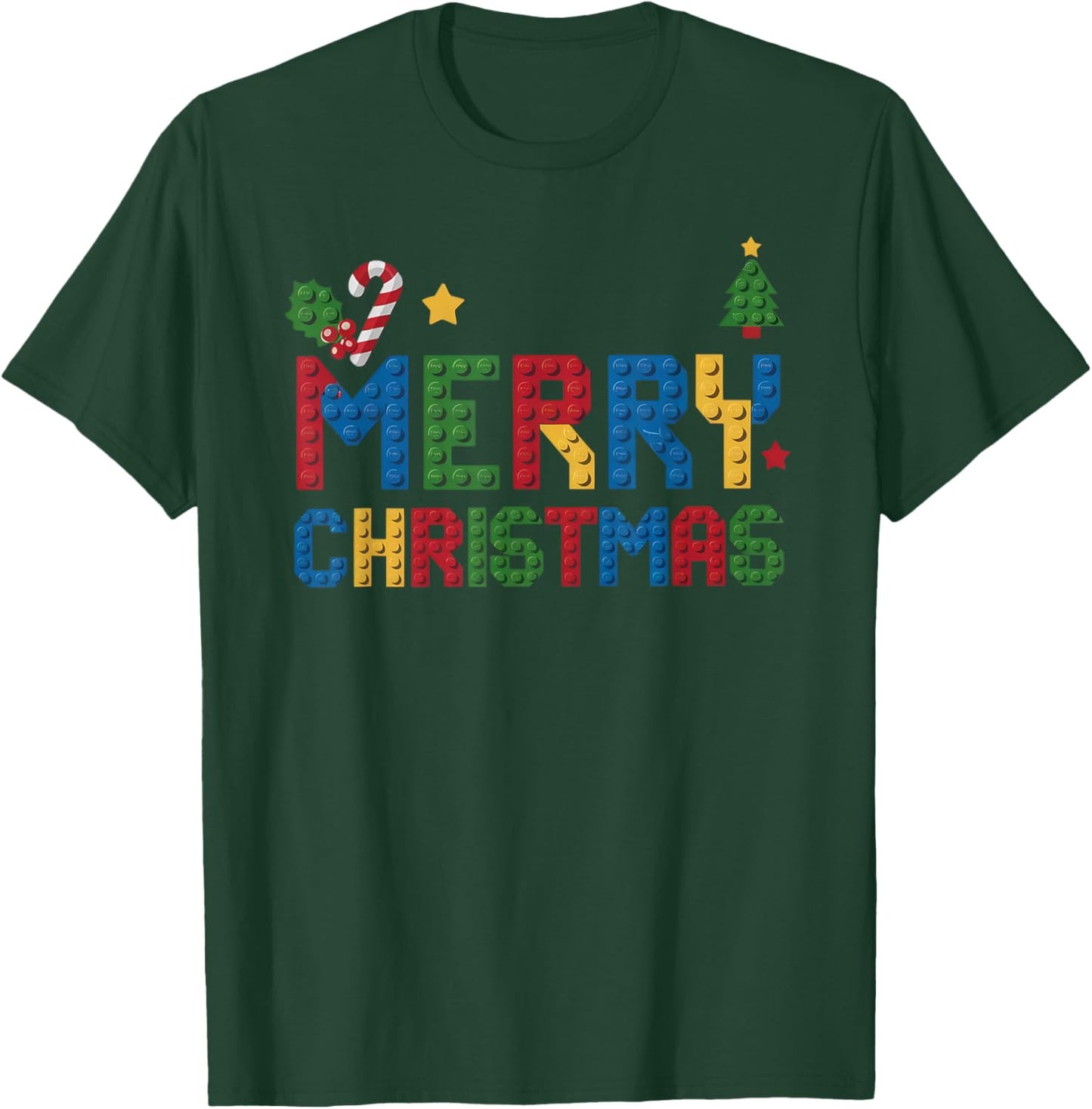 Merry Christmas Master Builder Kids Building Blocks Bricks T-Shirt - T-Shirt | Forest
