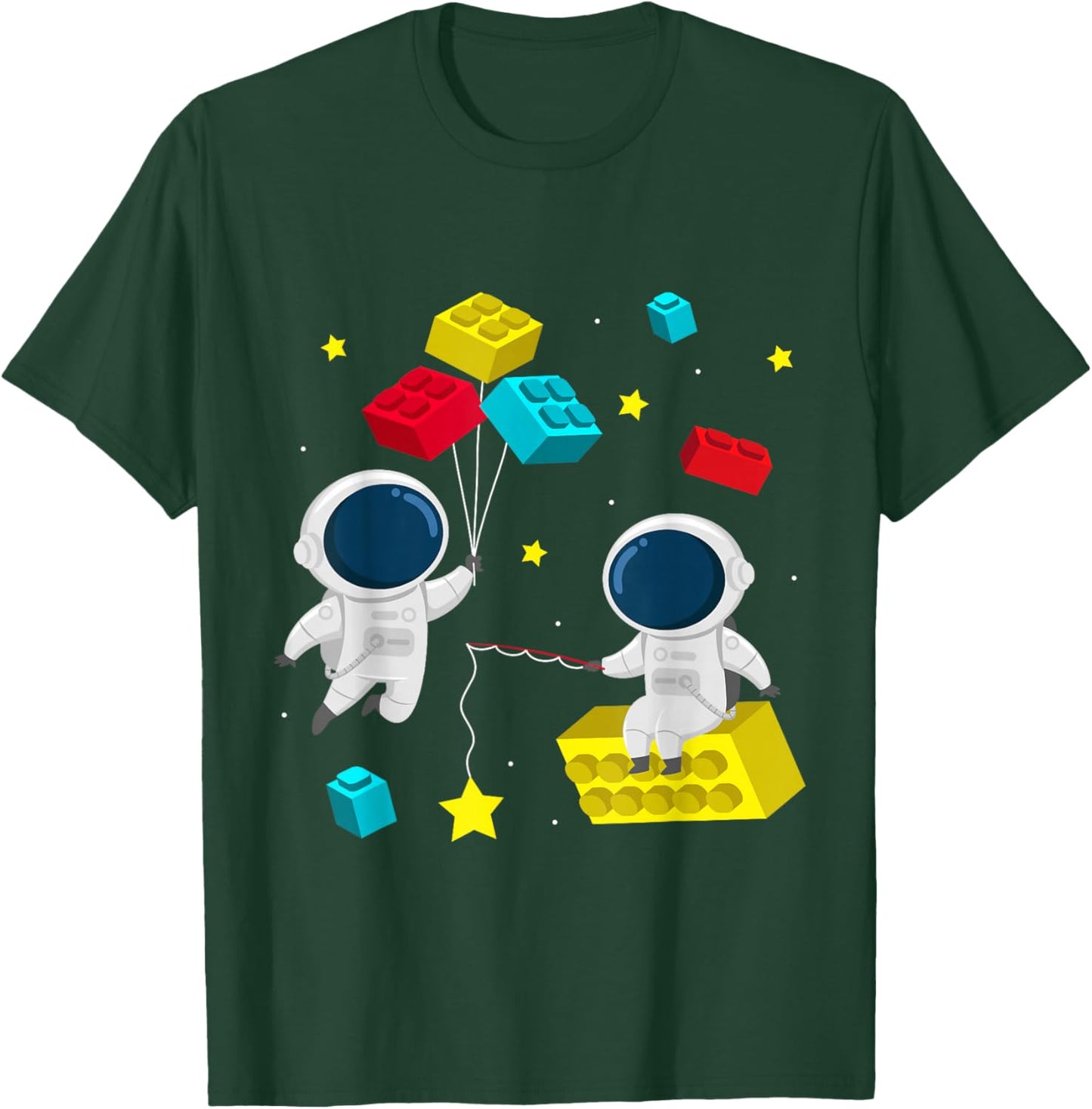Space Astronaut Building Blocks Bricks T-Shirt - T-Shirt | Forest