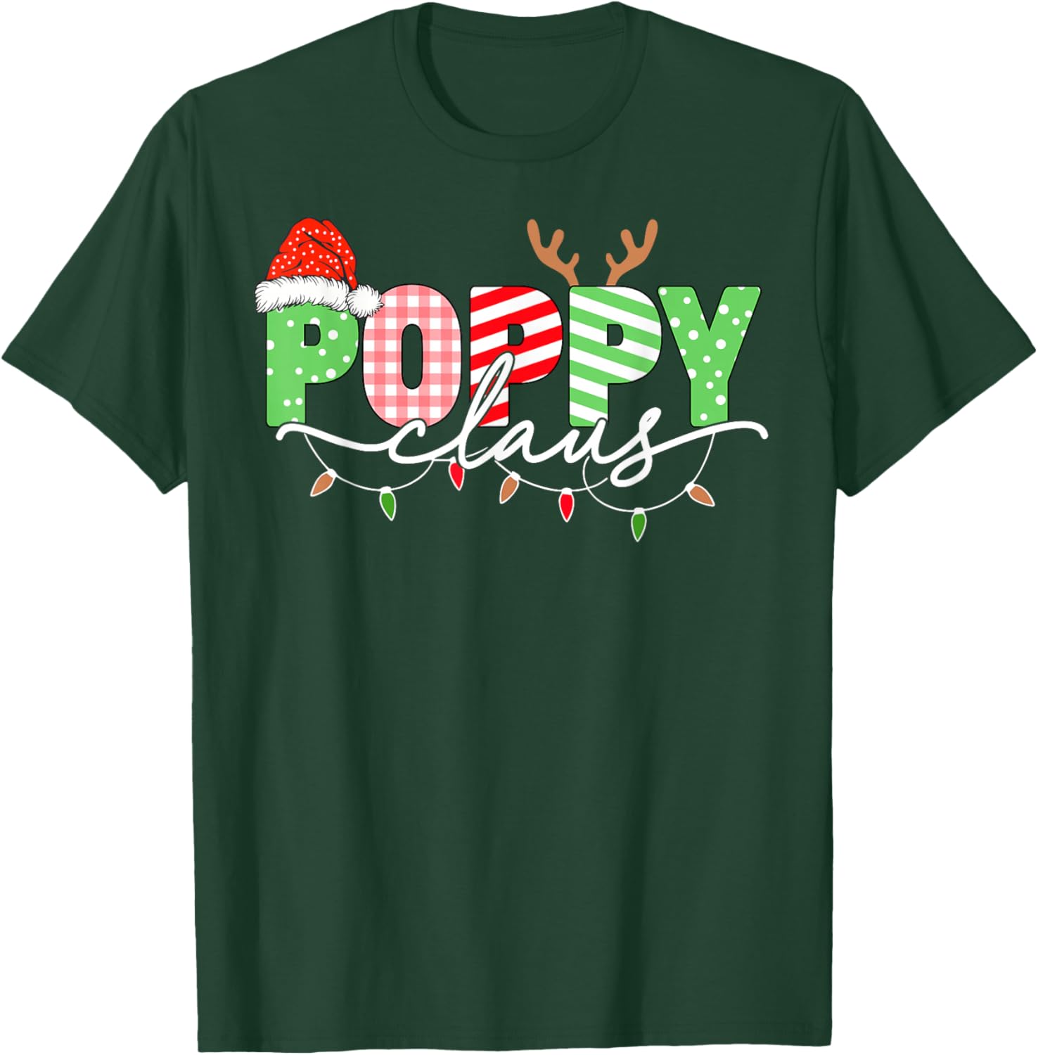 Poppy Claus Christmas Lights Santa Hat Family Matching T-Shirt - T-Shirt | Forest