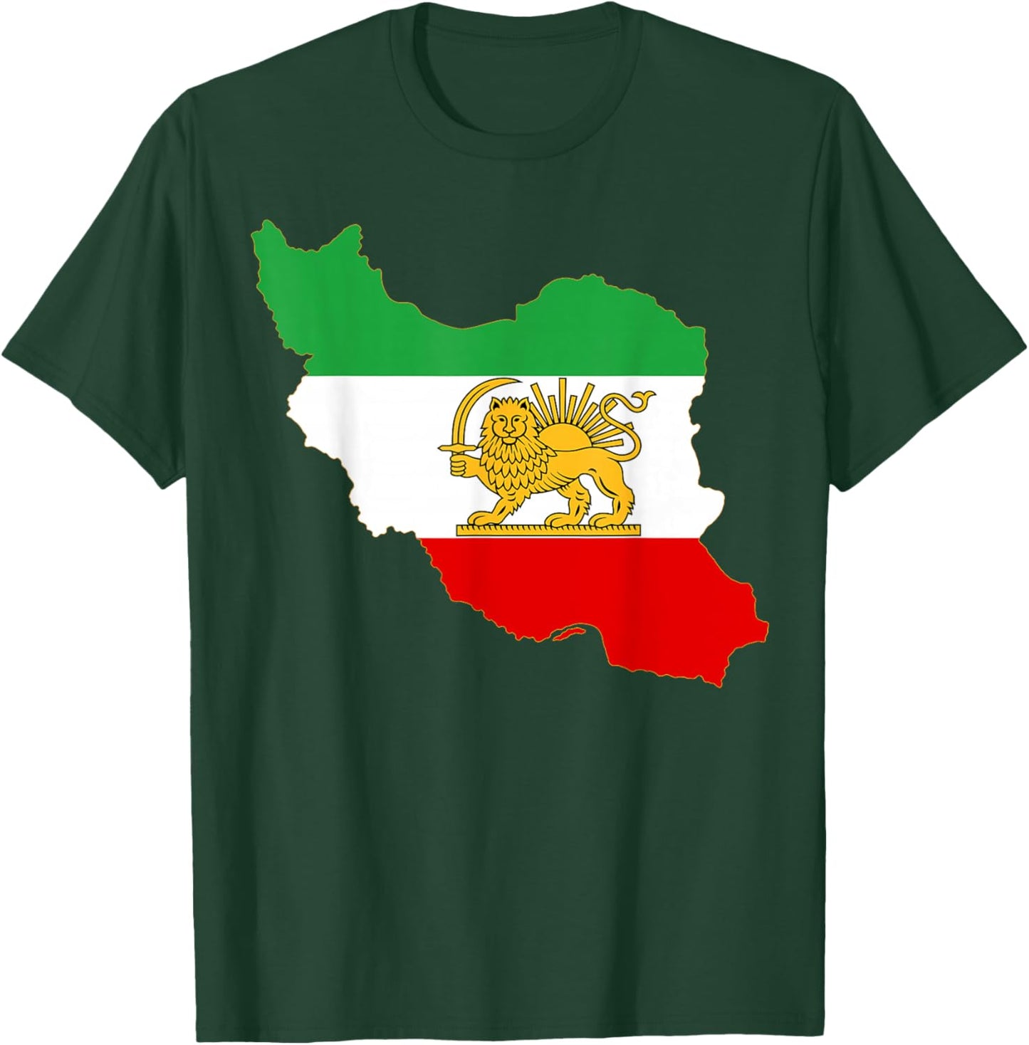Iran Map with Lion and Sun Emblem, Persian Flag T-Shirt - T-Shirt | Forest