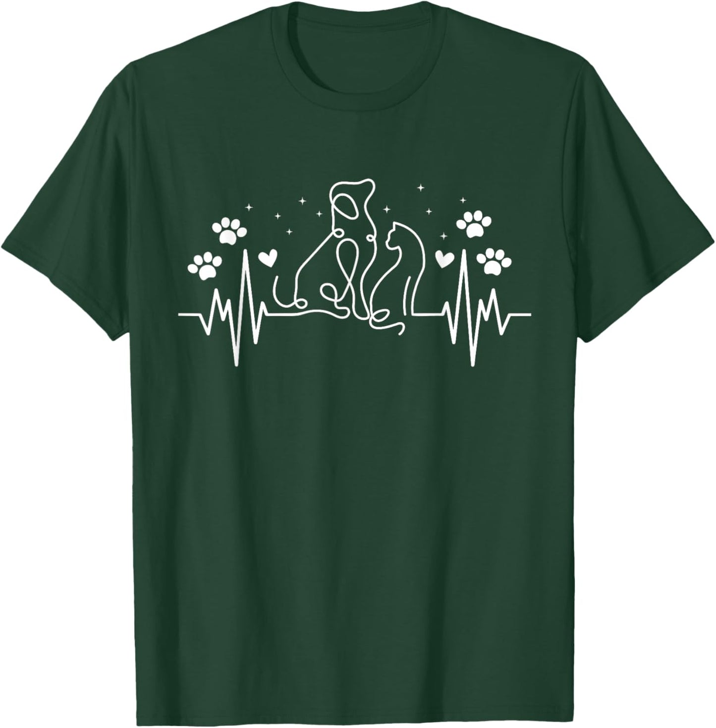Line Art Veterinary Heartbeat Dog and Cat Lovers Vet Tech T-Shirt - T-Shirt | Forest