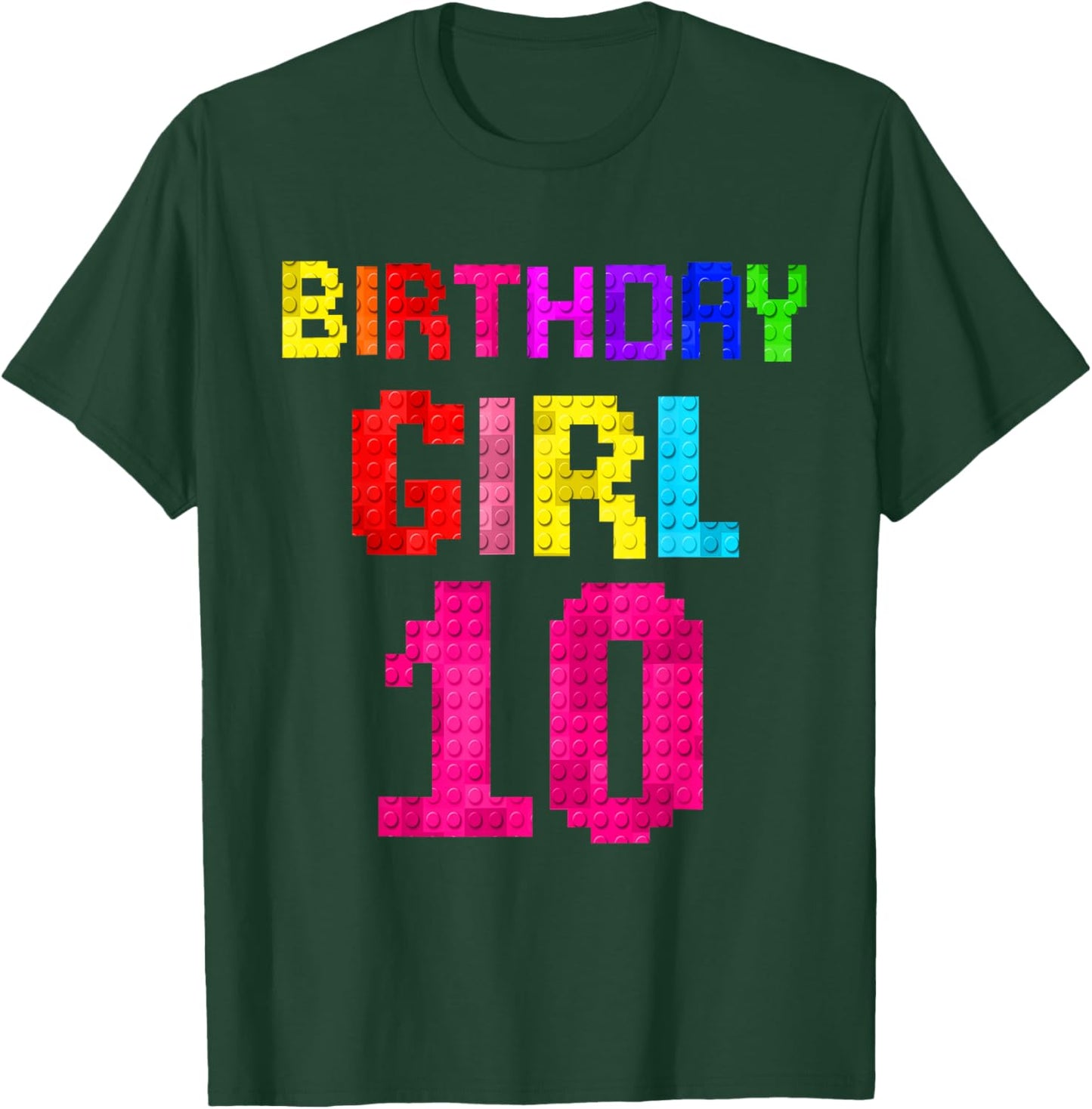 Kids 10th Birthday Girl 10 Years Old Building Blocks Builder T-Shirt - T-Shirt | Forest