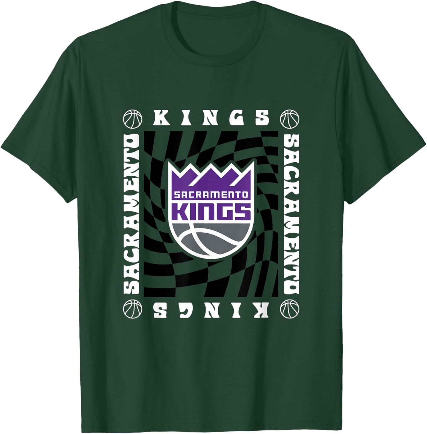 NBA Sacramento Kings Retro Checkerboard Wave T-Shirt - T-Shirt | Forest
