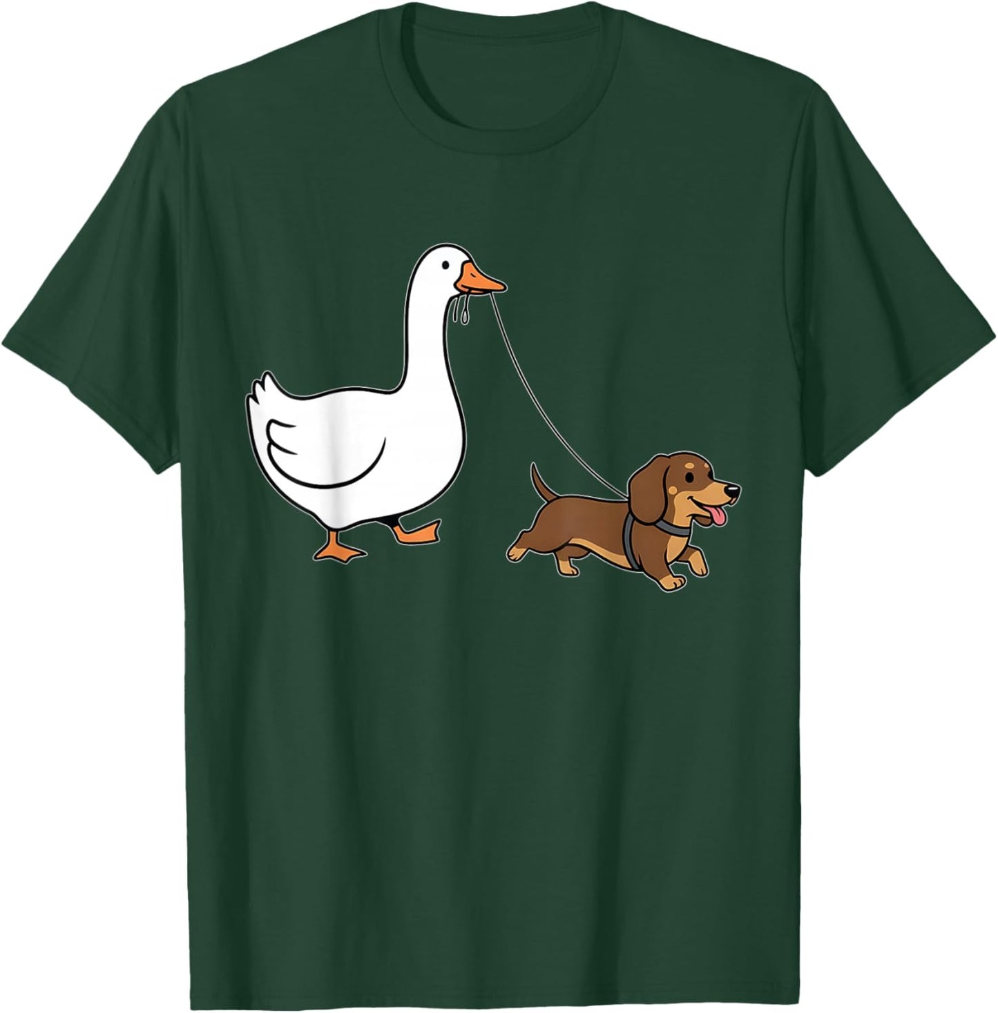 Funny Silly Goose Walking Dachshund Dog Animal Lover Women T-Shirt - T-Shirt | Forest