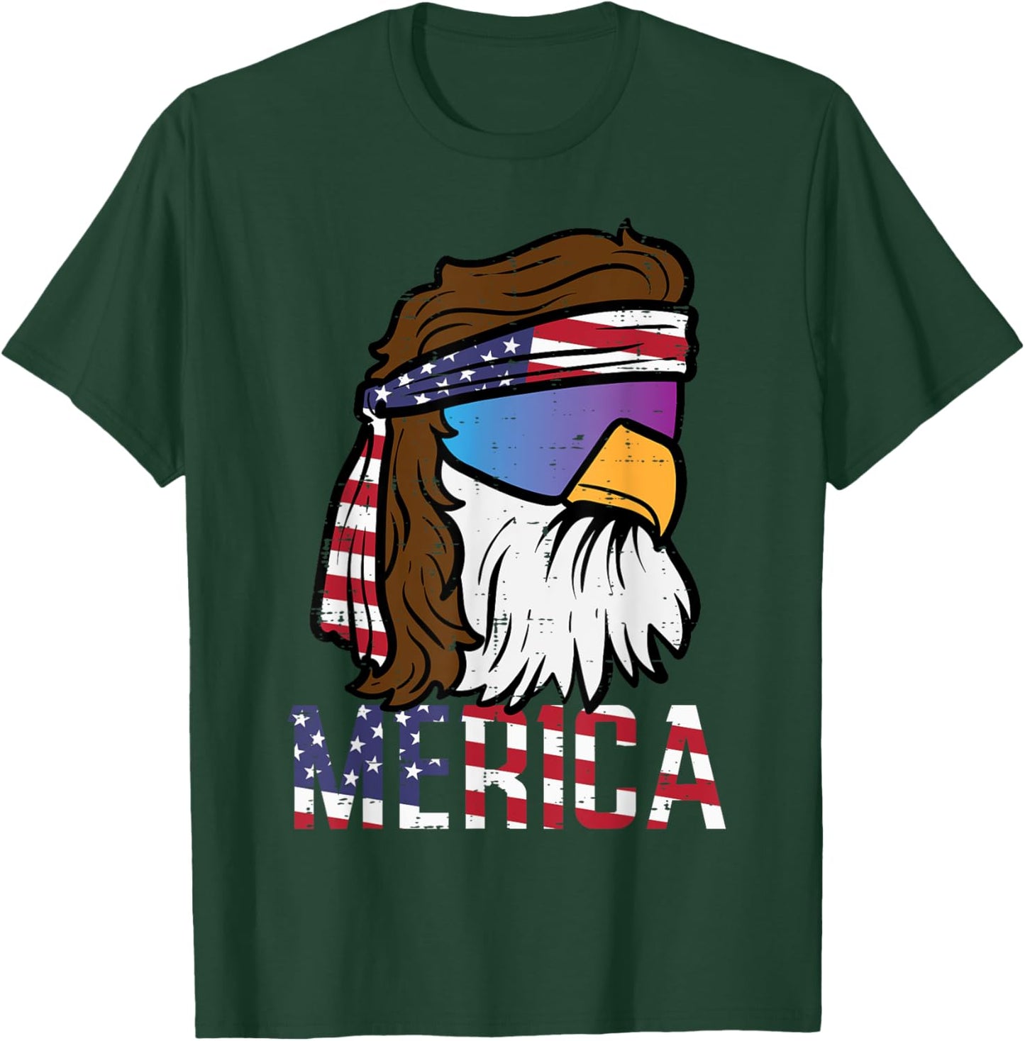4th July Eagle Mullet Merica Flag Patriotic Men Women Kids T-Shirt - T-Shirt | Forest