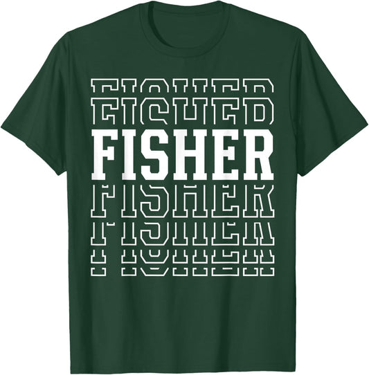 Fisher Funny Layered Text Fishing Men T-Shirt - T-Shirt | Forest