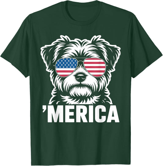 Patriotic USA American Flag 4th of July Morkie T-Shirt - T-Shirt | Forest