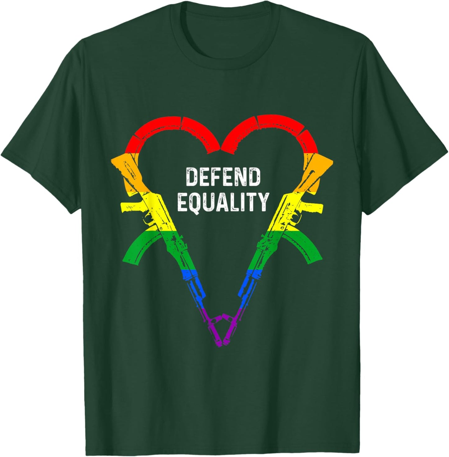 Defend Equality AK-47 Gay Gun Owner Rights LGBTQ Heart AK47 T-Shirt - T-Shirt | Forest