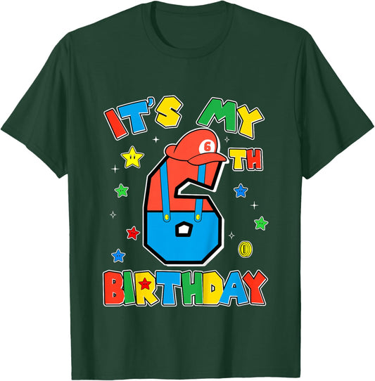 Kids 6th Birthday Boy Super Gamer Gaming Theme B-day Party Boys T-Shirt - T-Shirt | Forest