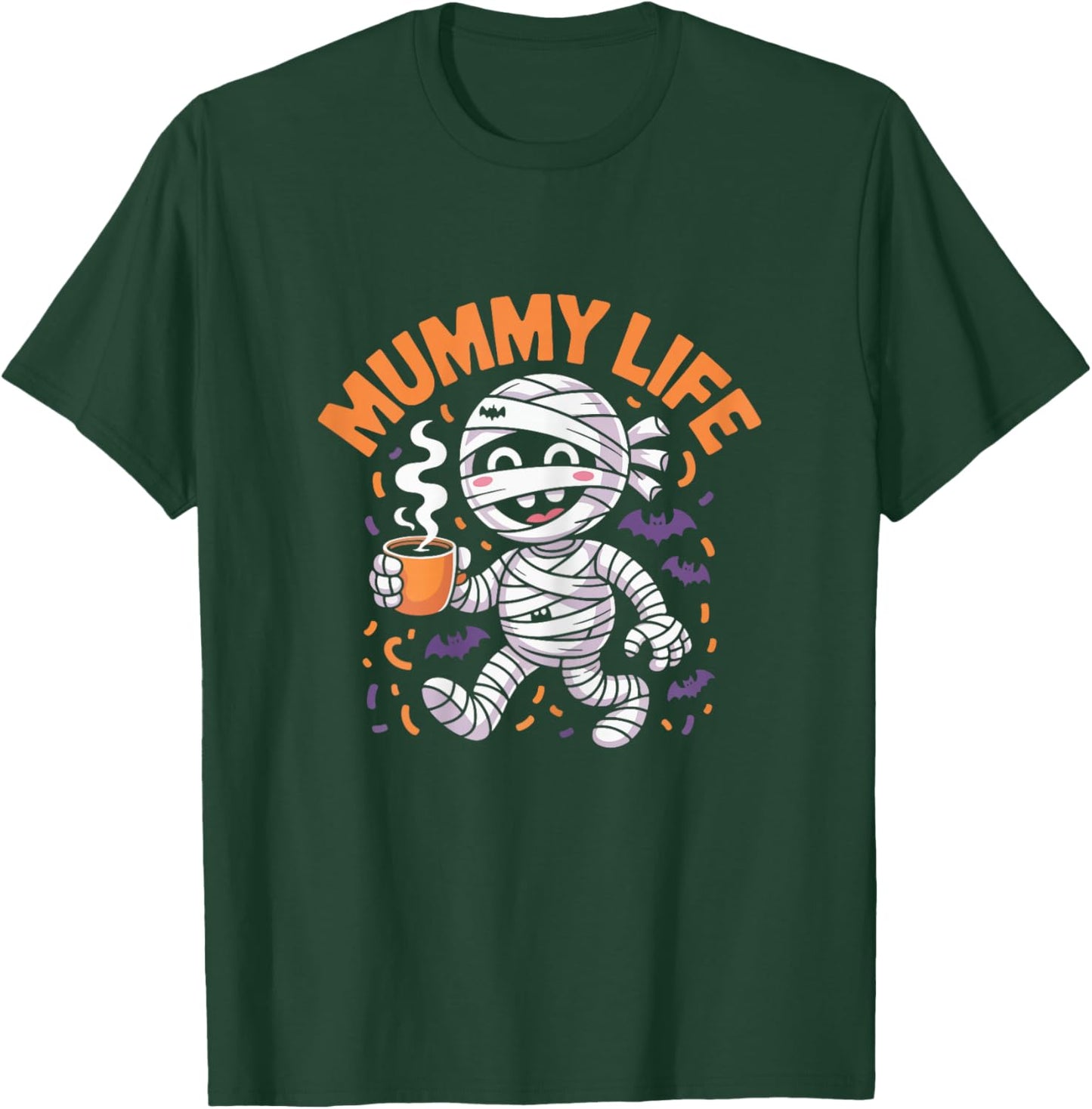 Mummy Life Halloween Coffee Lover Funny Spooky Cute Design T-Shirt - T-Shirt | Forest