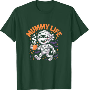 Mummy Life Halloween Coffee Lover Funny Spooky Cute Design T-Shirt - T-Shirt | Forest