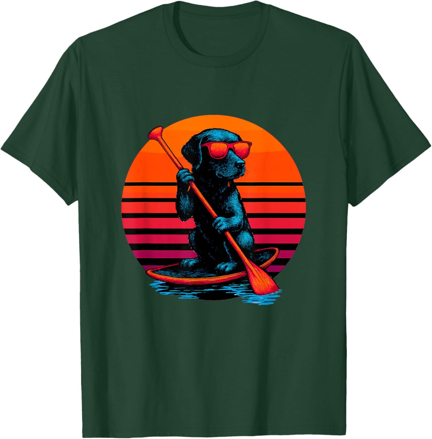 Retro Dog with Paddle Board Paddleboarder T-Shirt - T-Shirt | Forest