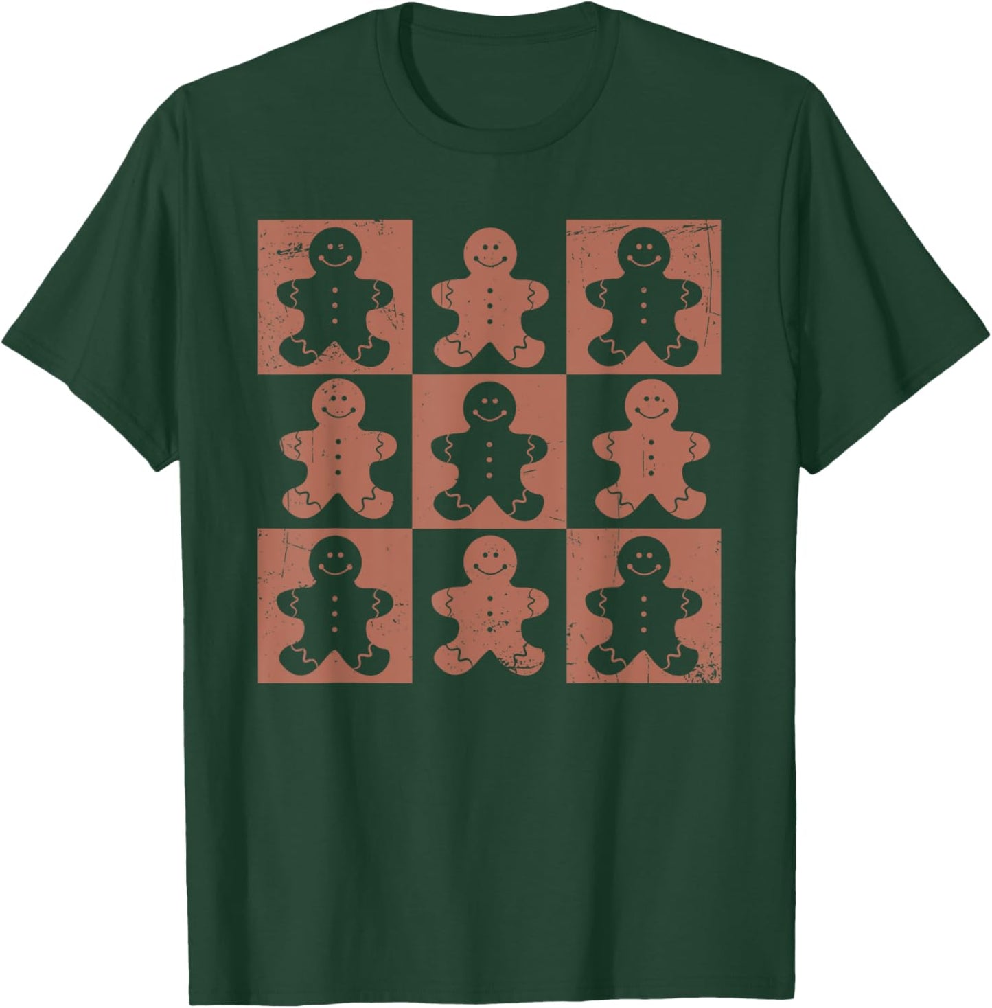 Vintage Christmas Gifts Women Men Gingerbread Retro Checkered Gingerbread Man Distressed Christmas Pajamas T-Shirt - T-Shirt | Forest