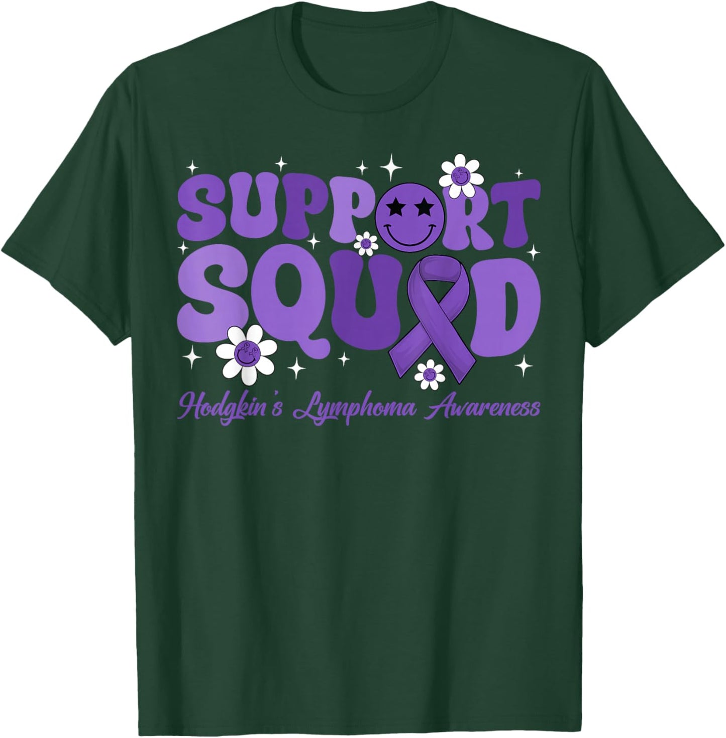 Retro Groovy Support Squad Hodgkins Lymphoma Lavender Ribbon T-Shirt - T-Shirt | Forest