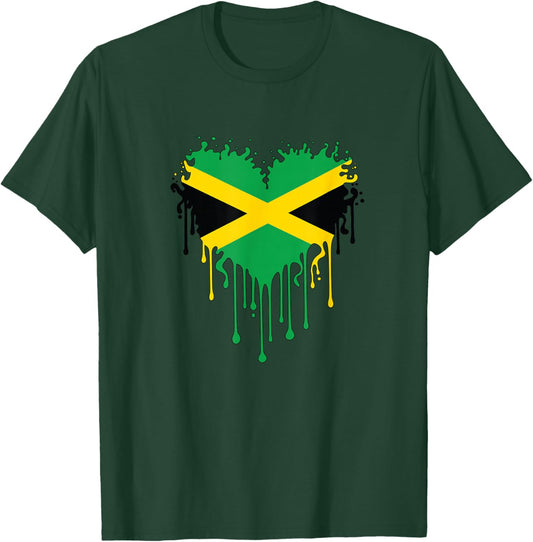 Jamaica Flag Heart Drip Proud Jamaican Roots Kids Men Women T-Shirt - T-Shirt | Forest