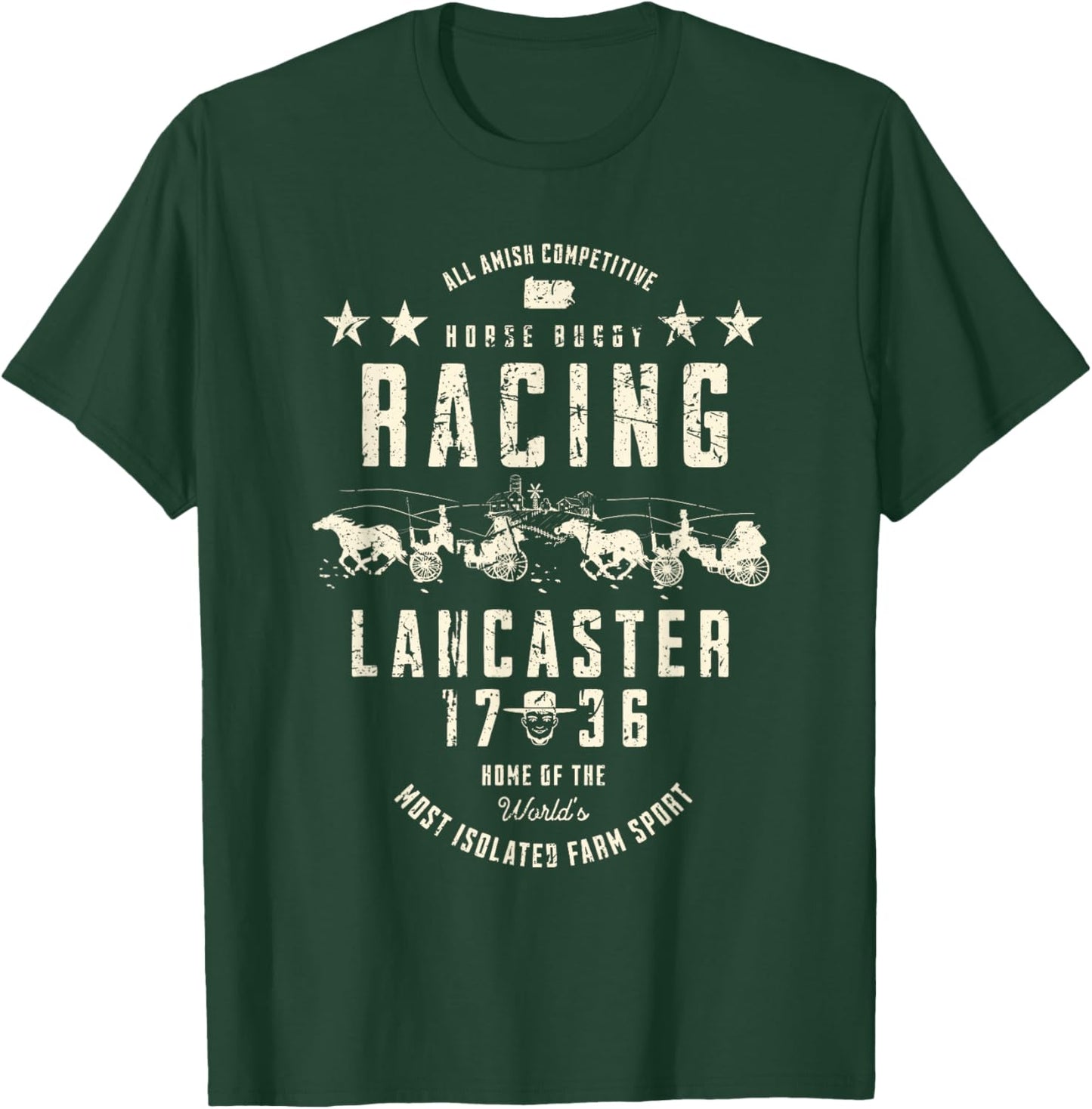 All Amish Competitive Horse Buggy Racing Lancaster 1736 T-Shirt - T-Shirt | Forest