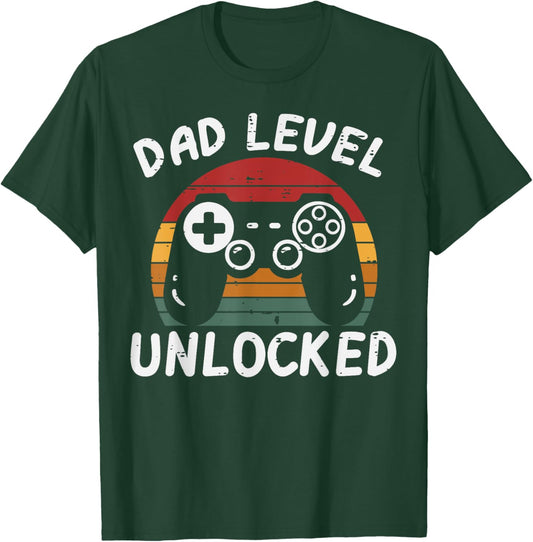 Fathers Day Gamer Dad Level Unlocked Retro Gaming Daddy Papa T-Shirt - T-Shirt | Forest