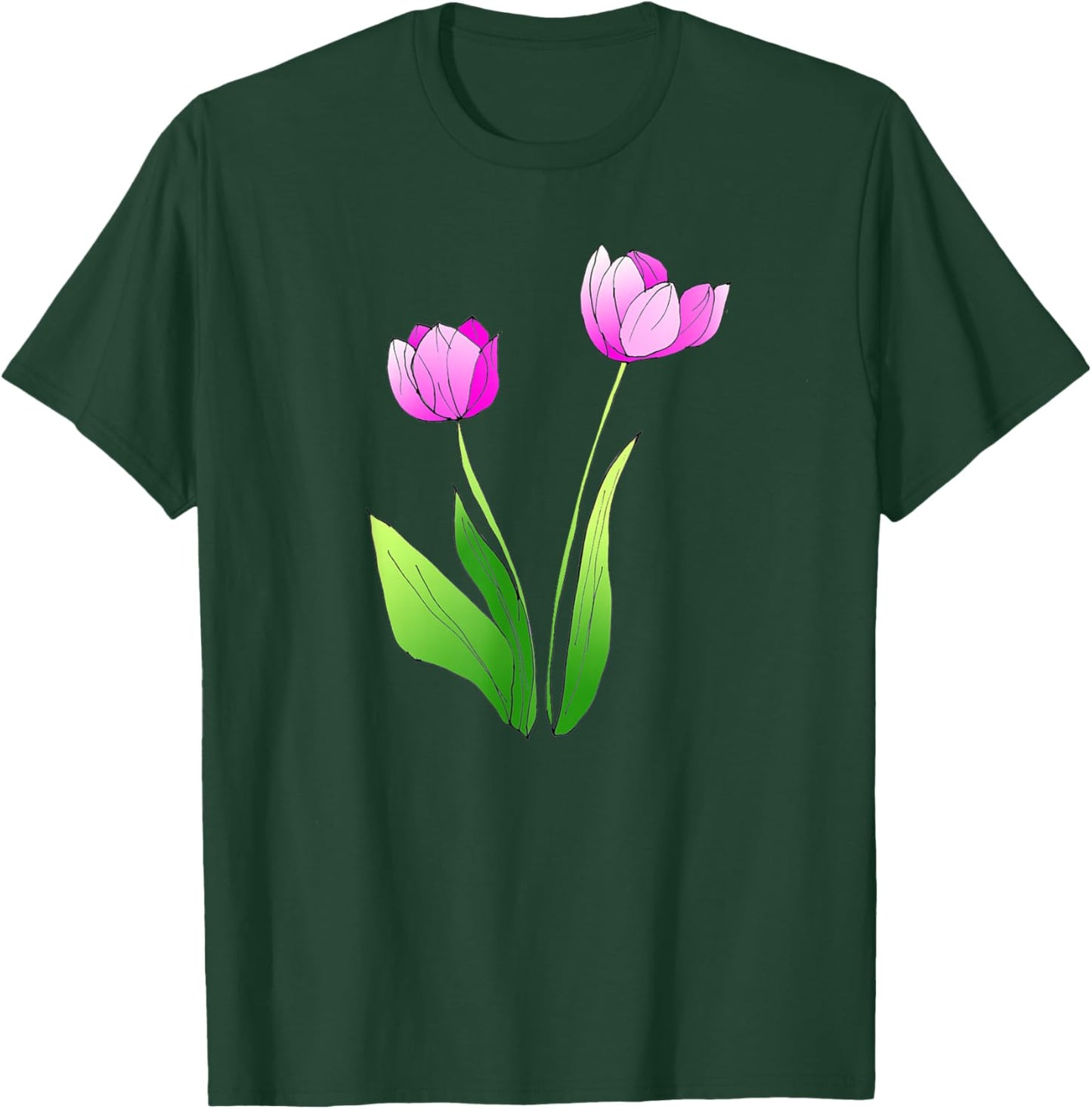 Tulip Flower Blossoming Artistic Watercolor Flower Lover T-Shirt - T-Shirt | Forest