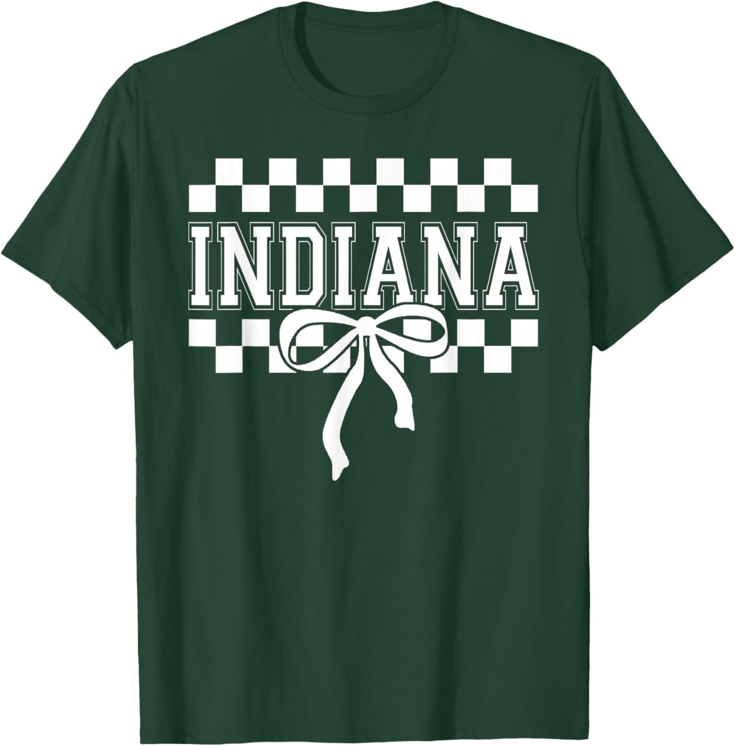 Indiana Coquette Bow Checkered Design Girls Kids T-Shirt - T-Shirt | Forest