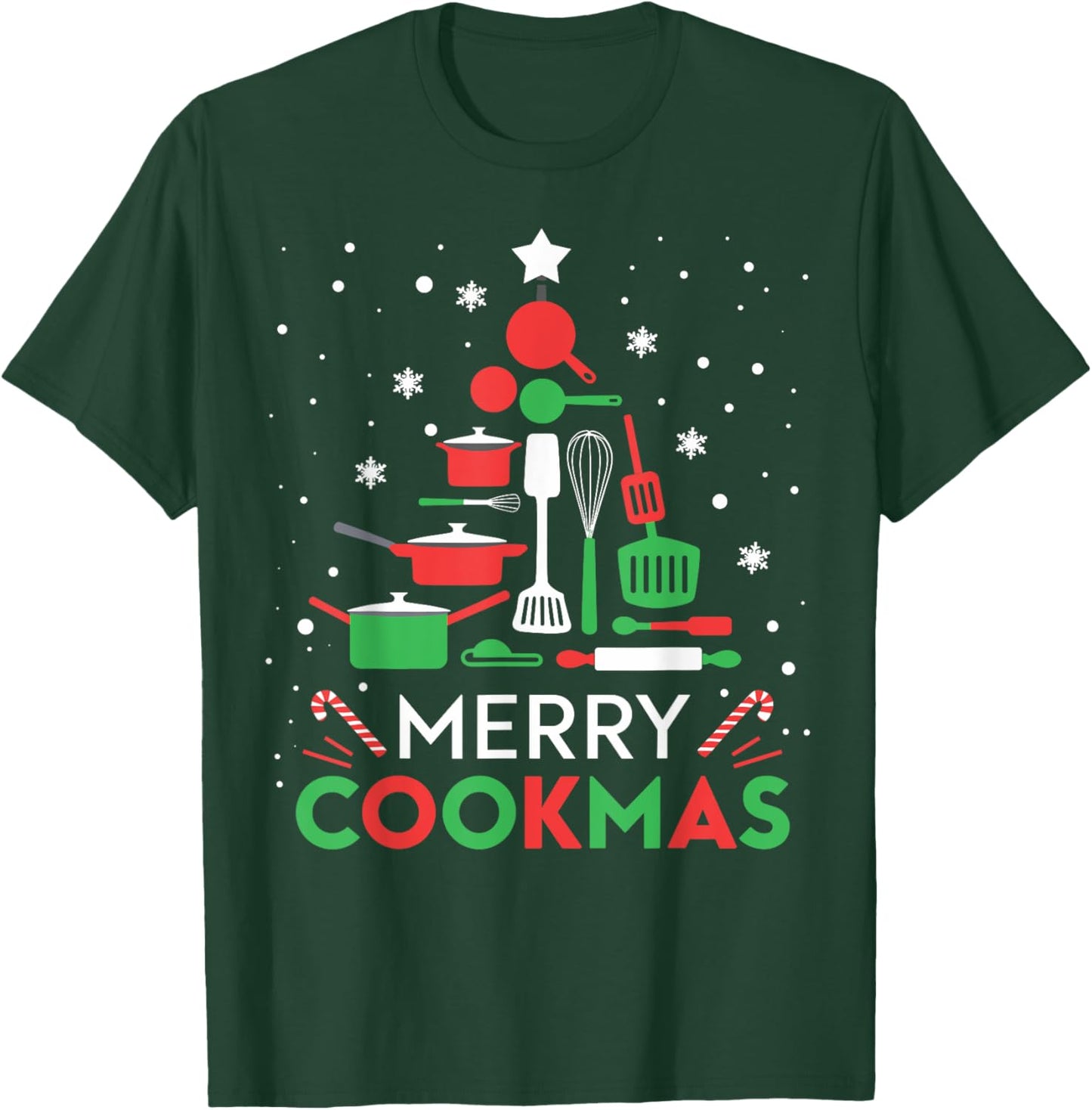 Merry Cookmas Funny Xmas Chef Cooking Christmas Tree T-Shirt - T-Shirt | Forest