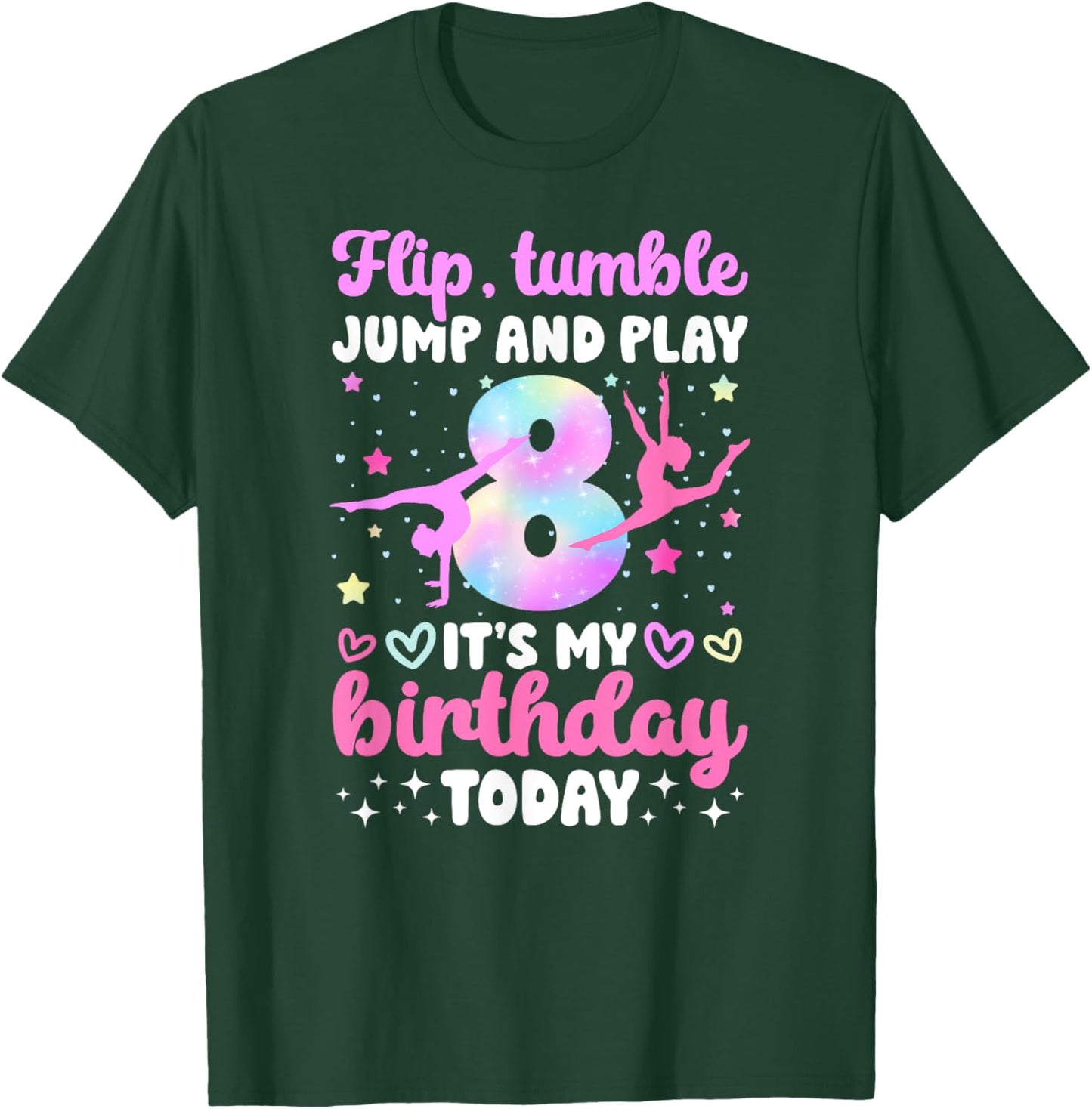 8th Gymnastics Birthday Party Eight Year Old Gymnast Girl T-Shirt - T-Shirt | Forest