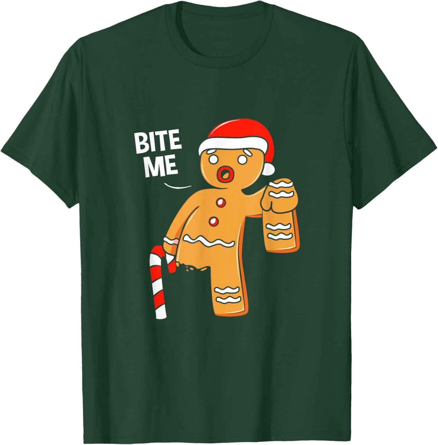 Funny Gingerbread Cookie Bite Me Christmas Candy Cane T-Shirt - T-Shirt | Forest