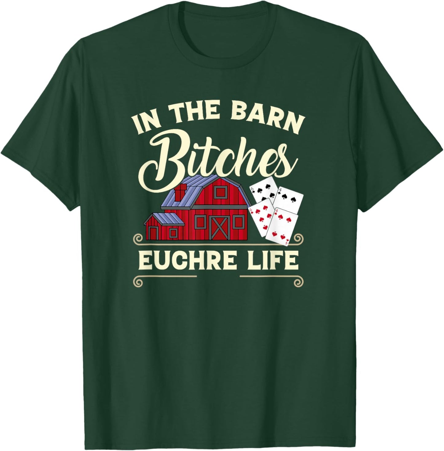 Euchre Lovers In The Barn Funny Card Player T-Shirt - T-Shirt | Forest